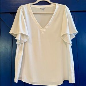 Naked Zebra White V-Neck Ruffle Sleeve Women's blouse, size L